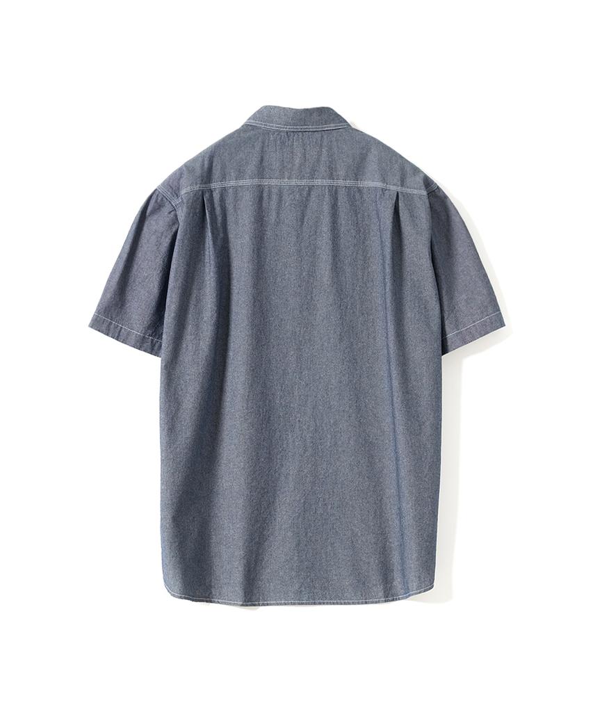 Geonjiulleunseu Chambray Work Short Sleeve Shirt - Deep Blue