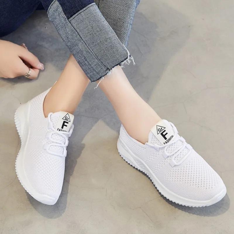 Shevalues Summer Casual Flats Shoes For Women Comfort Soft Bottom Sports Shoes Breathable Mesh Runing Shoes Lightweight Sneakers