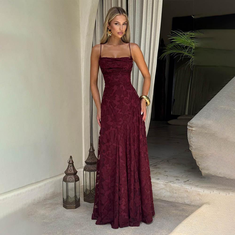 European and American style women's evening dress new fashion versatile Spice Girl style burgundy sexy suspender skirt