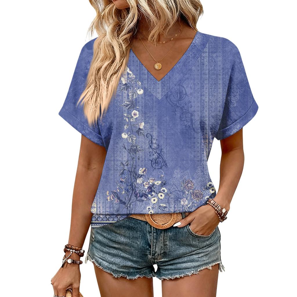 Womens Summer Tops  Short Sleeve V Neck Shirts Casual Dressy  Summer Blouses Tunic Top