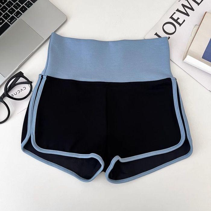 Korean Style High Waist Color Block Yoga Shorts - Women s Casual Slimming Wide-Leg Pants