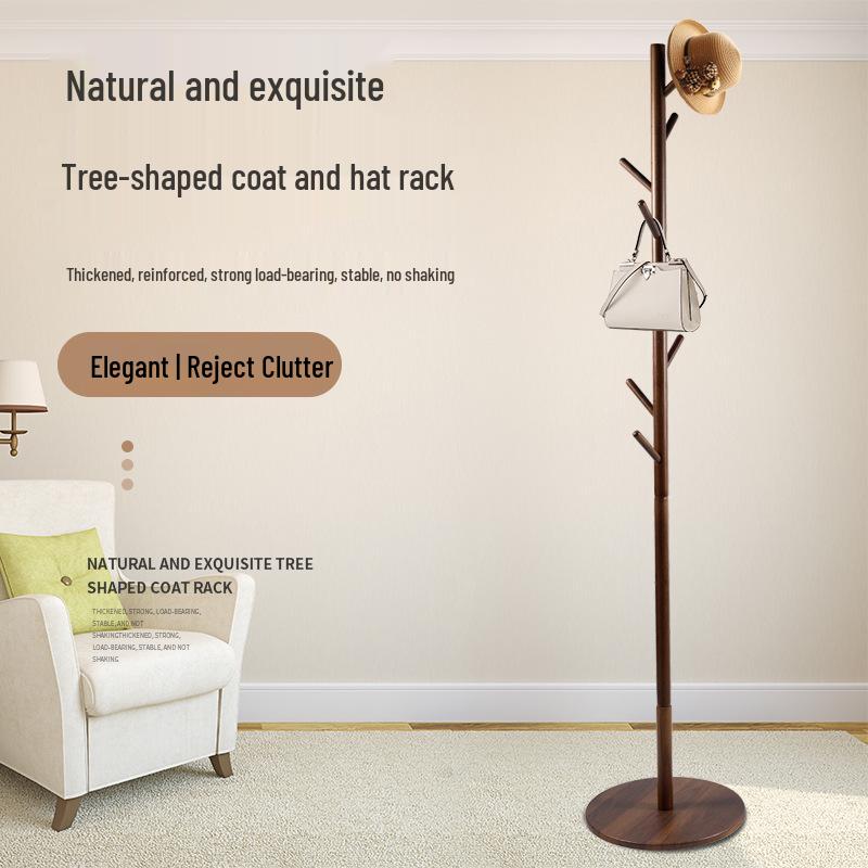 Solid Beech Wood Coat Rack with Round Base - Floor-Standing Clothes Storage for Living Room & Bedroom Tripod Beech Wood Coat Rack [Natural Wood]