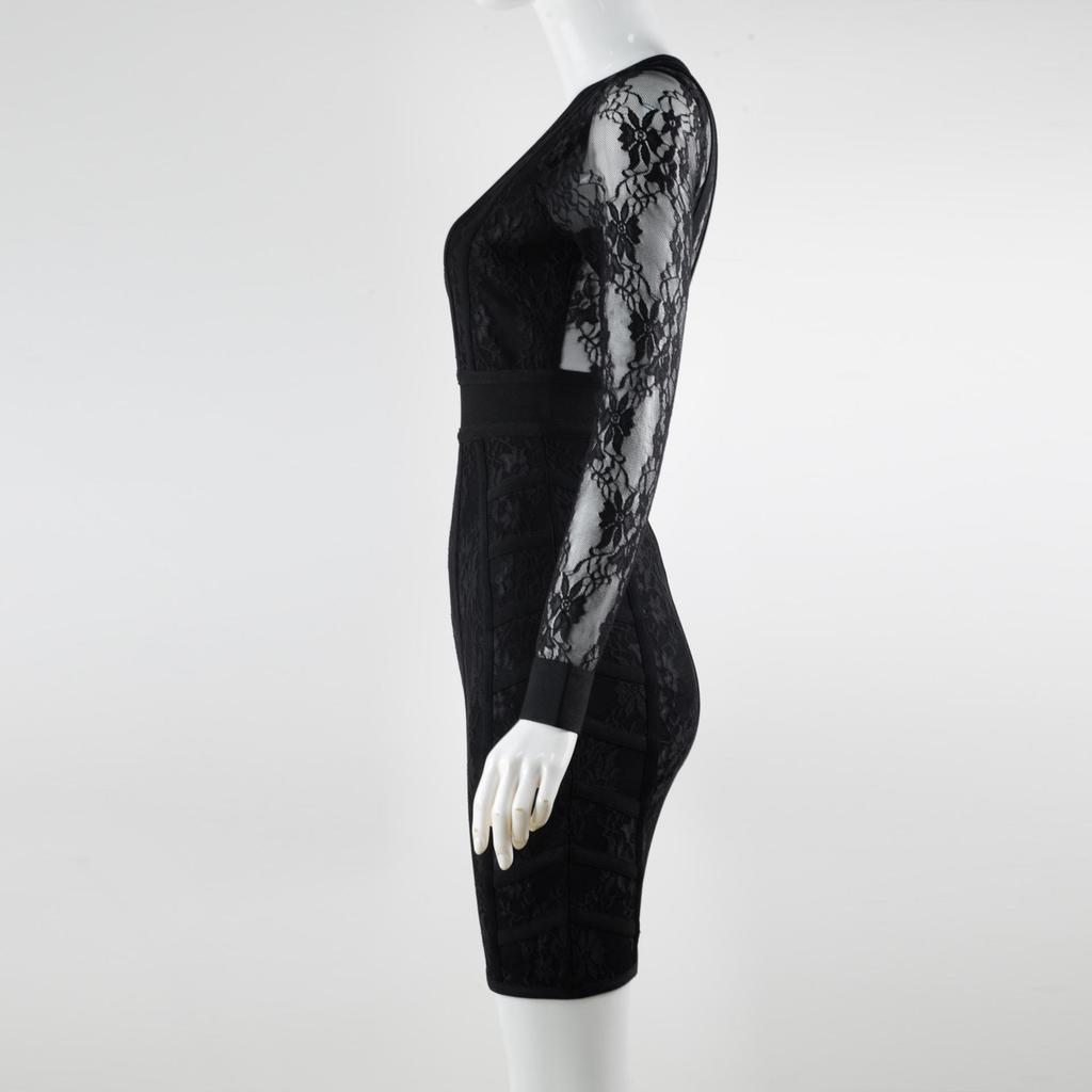 Elegant Rose Red Mesh Lace Bodycon Dress