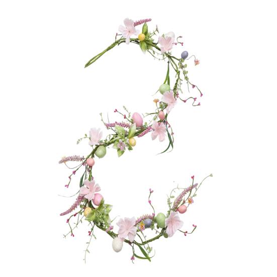 Easter Garland Artificial Floral Spring Garland with Foam Eggs Flowers for Mantle Fireplace Easter Party Indoor Outdoor Decoration