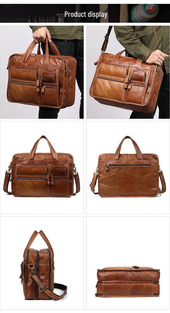 Men's 15.6" Genuine Leather Briefcase - Business Computer Shoulder Bag