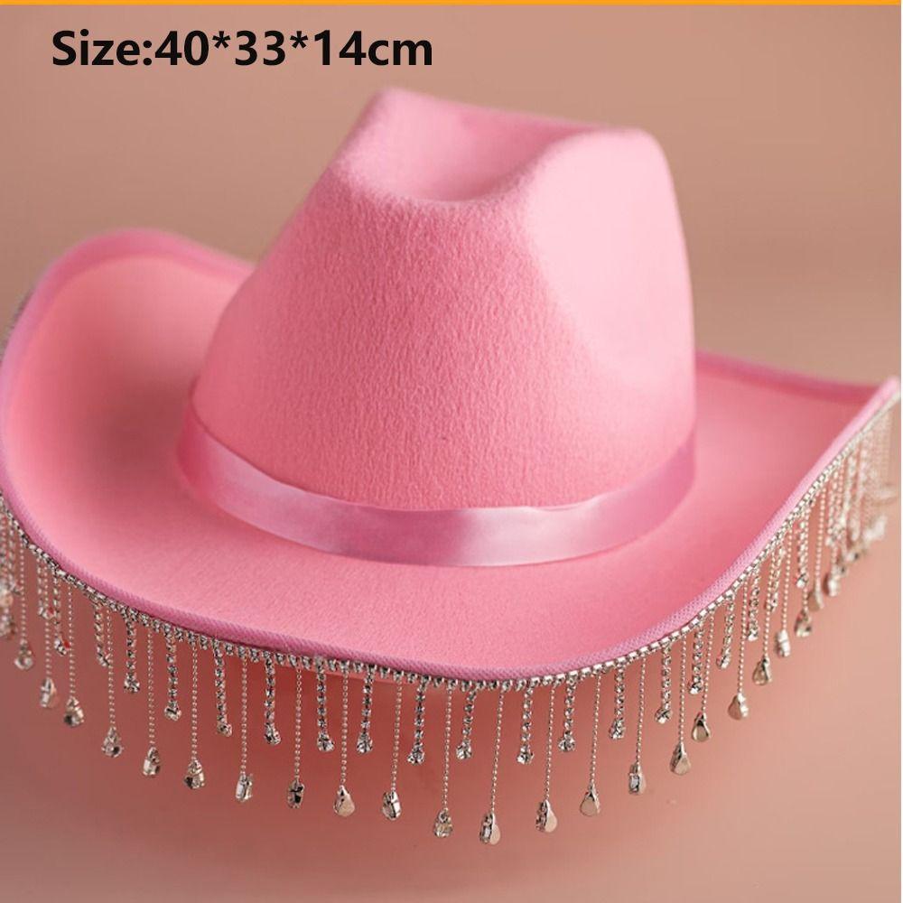Elegant Cowboy Hat Black White Pink West Fancy Dress Cap Casual Bride Bucket Hats  Photo Props