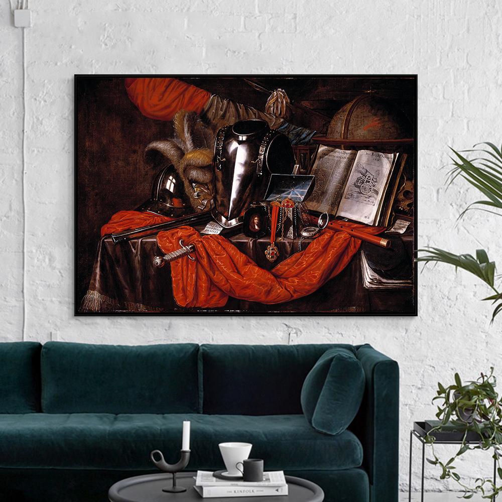 Vanitas by Evert Collier Retro Painting Canvas Print Wall Art Poster Arms Book Picture for Gift Living Room Home Decor Cuadros
