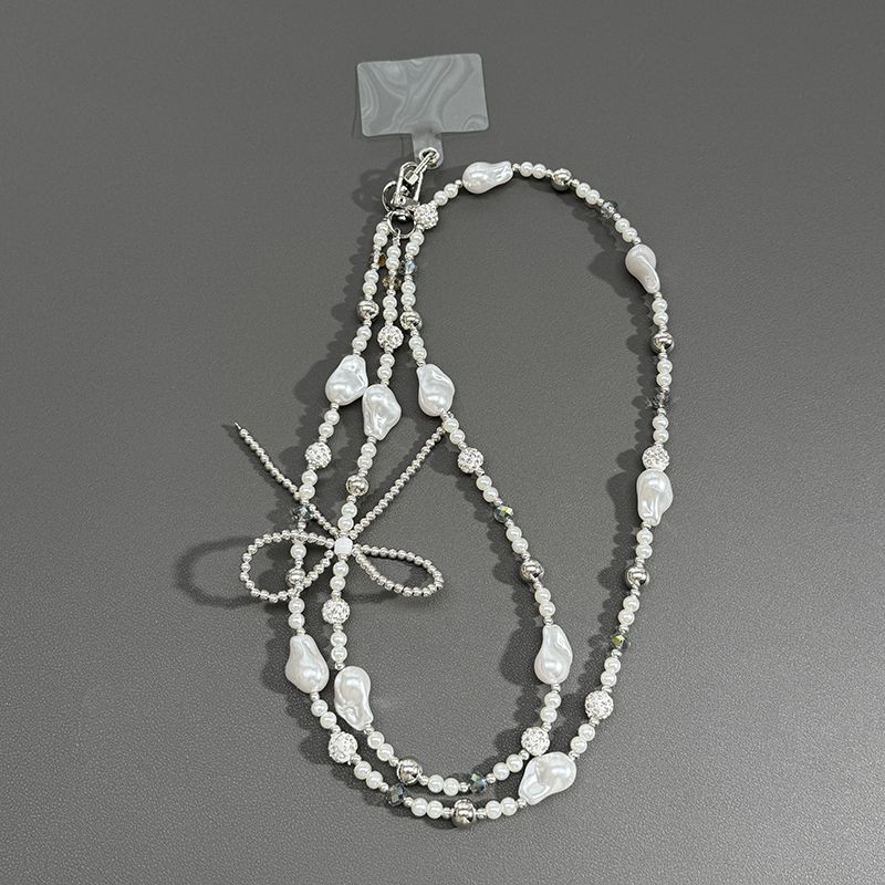 INS Silber Perle Herz Schleife Handykette Crossbody Hals hängend CCD Kamera Kette Taschenanhänger für Frauen