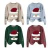 Women Sweatshirt 3D Santa Hat Printing Round Neck Loose Thick Pulliver Knitted New Year Winter Top Keep Warm Outdoor School Work Sweatshirt