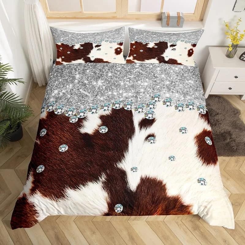 Cowhide Sunflower Duvet Cover Western Farm Animal Skin Bedding Set Microfiber Cow Fur Comforter Cover Twin For Boys Girls Room