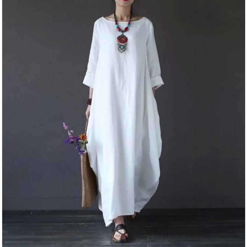 Loose Plus Size Women's Cotton and Linen Long Skirt Dress