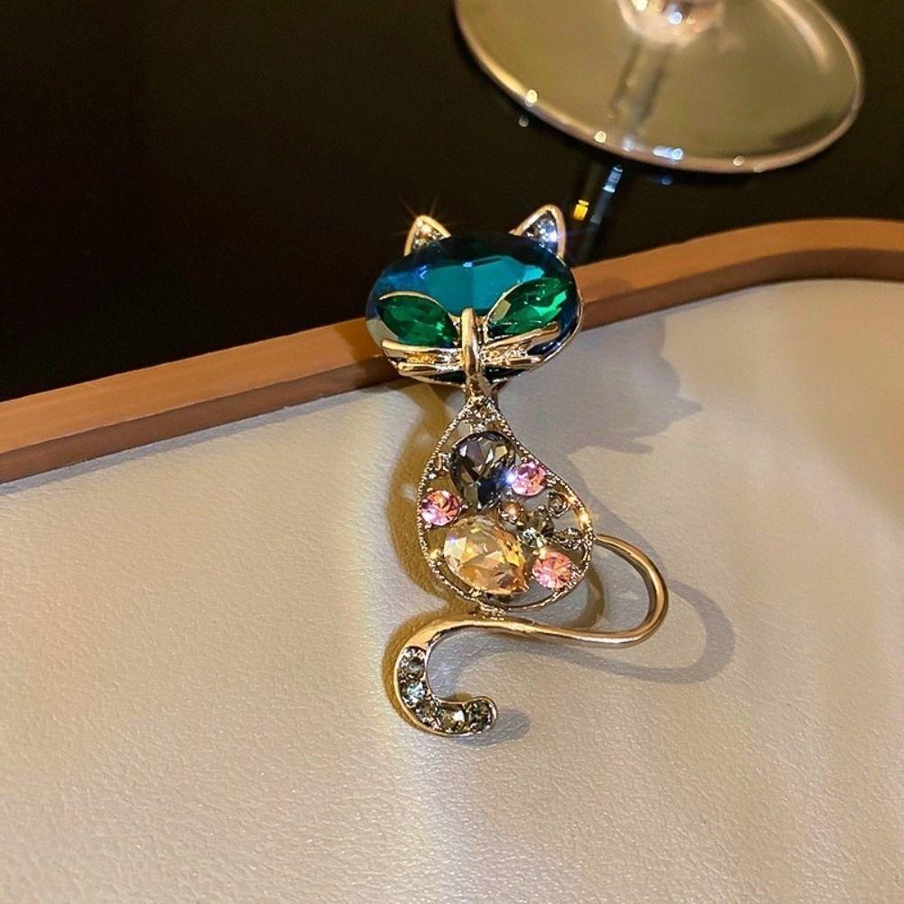 Crystal Blue Crystal Cat Brooches Corsage Daily Party Accessories Animal Pins Luxury Vintage Banquet Clothes Metal Pin