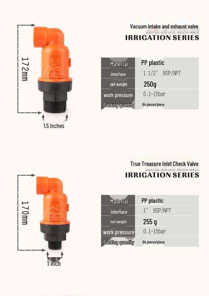 1" & 1.5" Plastic Orange Valves for Agricultural Greenhouse Irrigation Sprinkler System