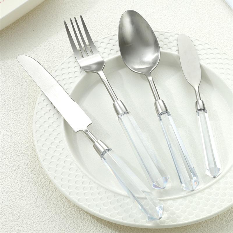 Transparent Acylic 304 Stainless Steel Cutlery Set High Value Hotel Table Spoon Knife Fork Teafork Teaspoon Wedding Decoration