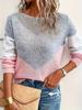 Women'S Casual V-Neck Knit Sweater, Color Block Polyester Pullover, 100g/m² Knit Fabric, Spring/Summer/Fall Fashion Top