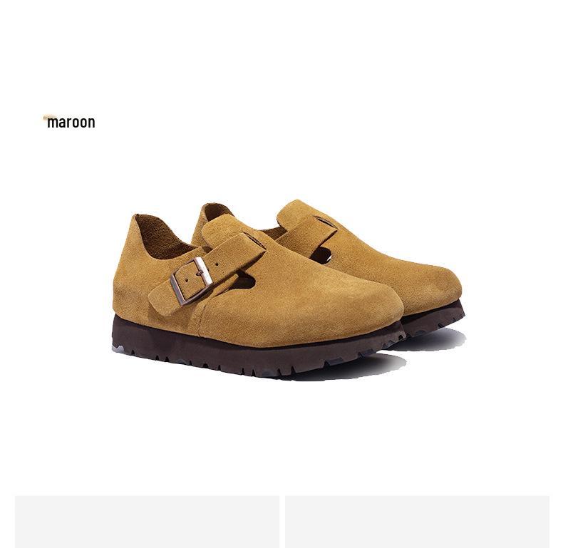 Sangpo Women's 5CM Thick Sole Leather Slip-On with Cork Arch Support, Retro Design, Height Boosting