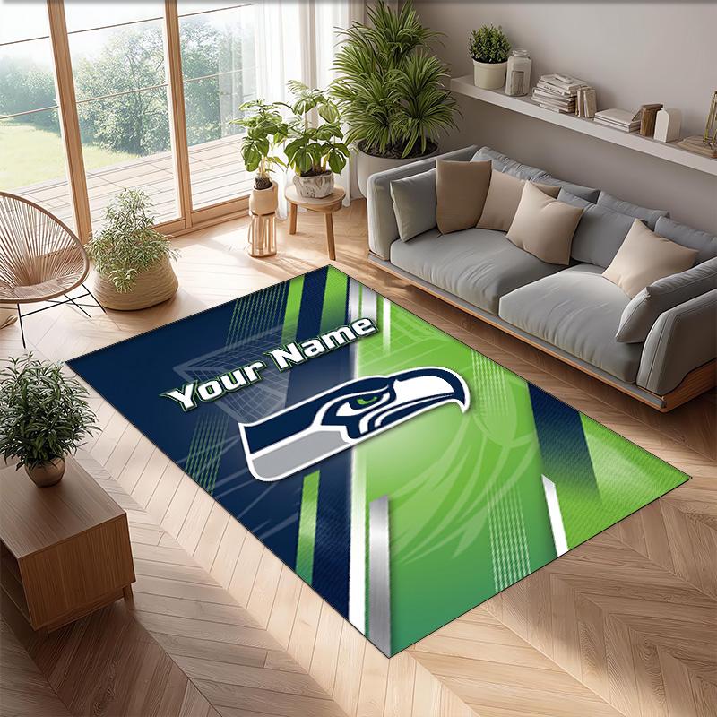 Seattle Seahawks Kristal Kadife Halı, Ev Dekorasyonu Hediye için Kişiye Özel İsim Yazılı Kaymaz Zemin Paspası
