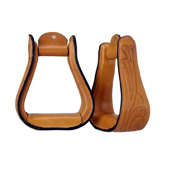 High Quality Horse Western Stirrups Saddle Tack Floral Handmade Tooled Leather Covered Pair