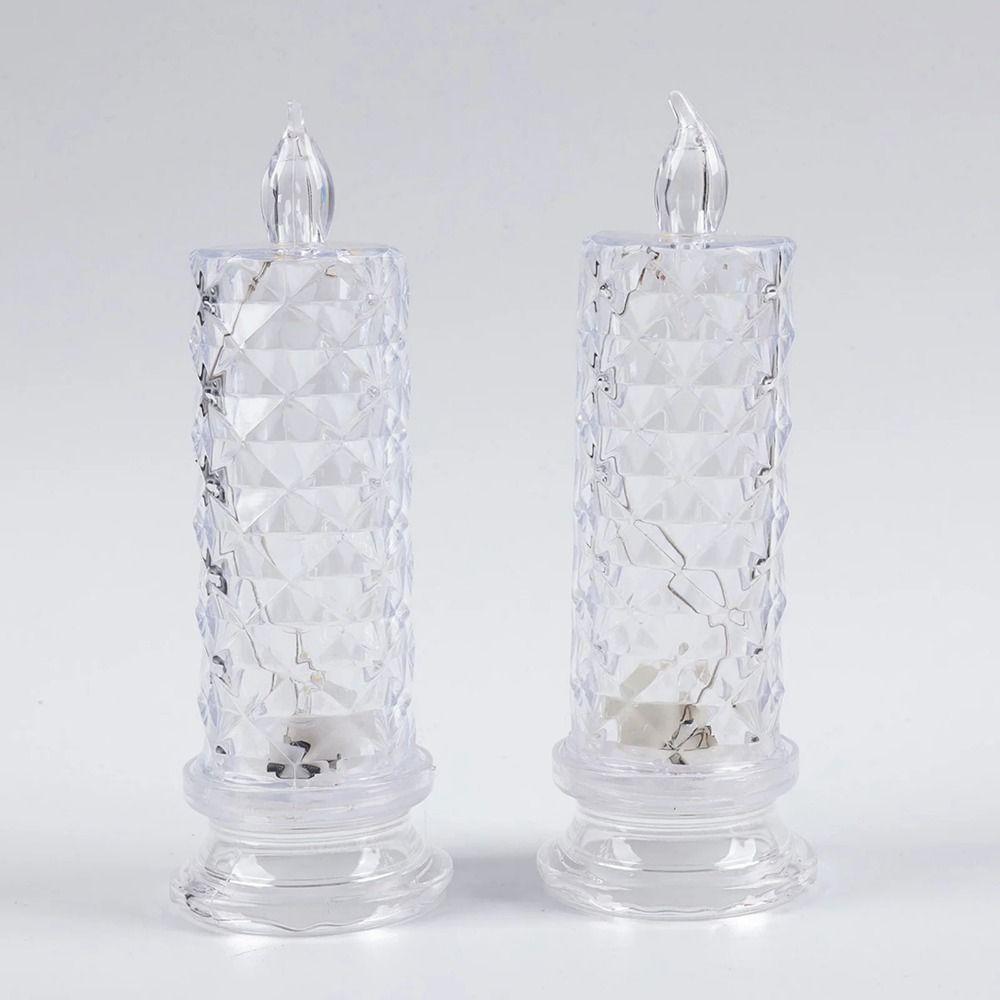 2Pcs Transparent Crystal LED Candle Light Flameless Electric Candles Christmas Decor