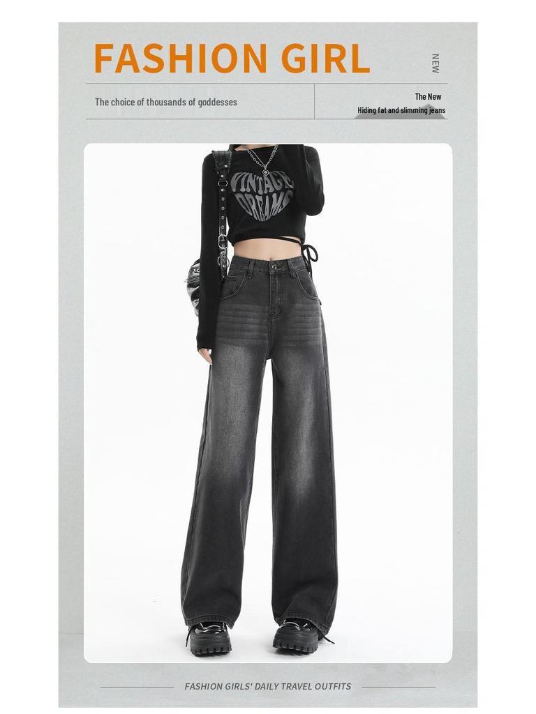 High-Waist Black Wide-Leg Jeans for Plus Size Women - 2024 Trend, Slimming Loose Fit, Floor-Length Pants