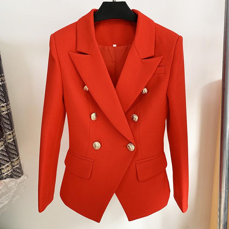 

Модна куртка жіноча Класичні двобортні металеві левові ґудзики Blazer L червоний