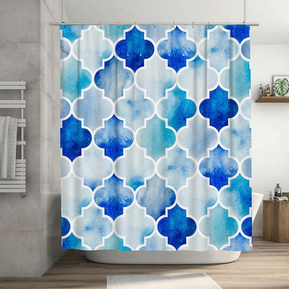 Blue Watercolor Bath Rug: Decorative Blue Pattern Shower Curtain For Home Bathroom Decor With Hook Set Size 72 X 72 Inches