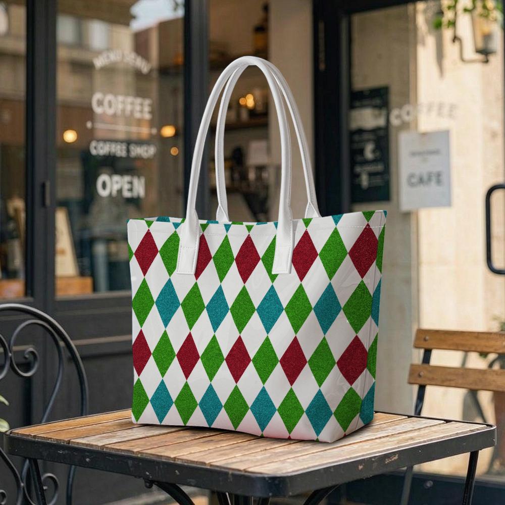 Colorful Argyle Pattern Tote Bag Fashion Daily Carry All Bag Versatile Casual Shoulder Bag for Women