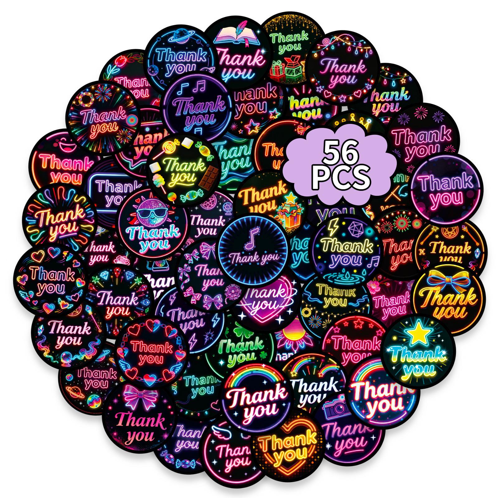 New 56 Colorful Neon Thank You Stickers English Thank You Decorative Stickers Hand Account Material Wind Waterproof Stickers