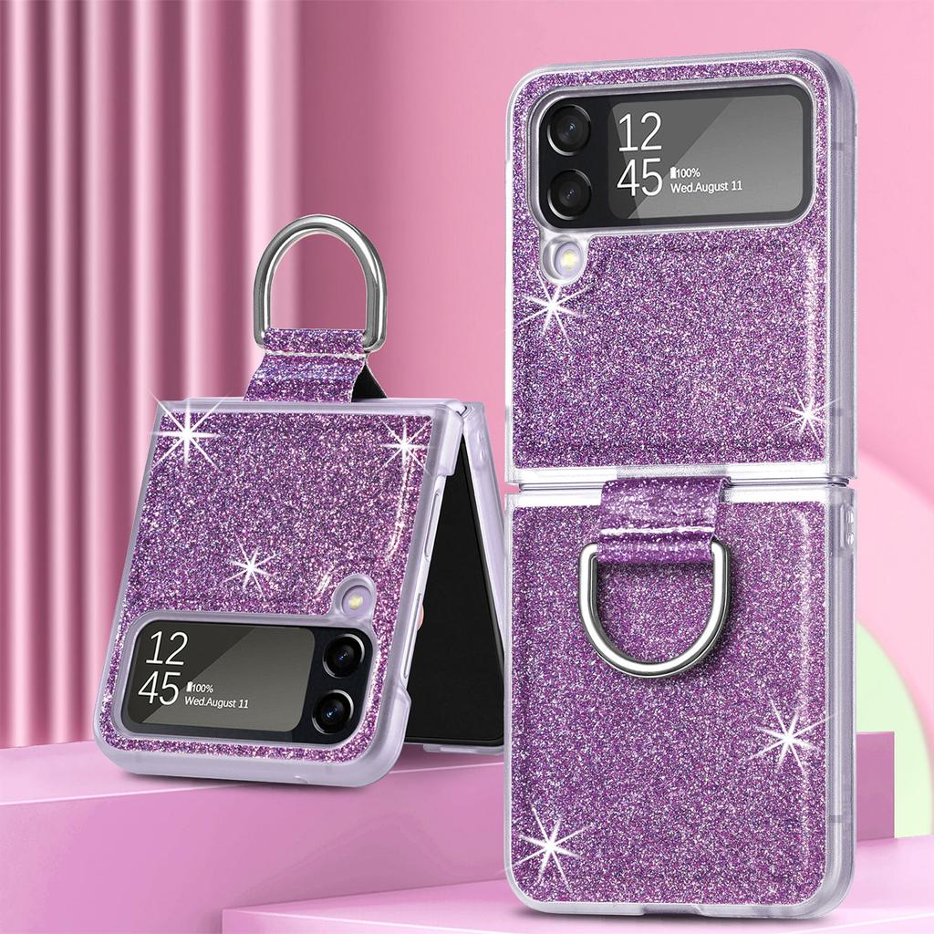 Lightweight Bling Phone Folding Case For Samsung Galaxy Z Flip4 5g Flip 4 Flip3 Flip 3 Finger Ring Cover For Samsung Z Flip4