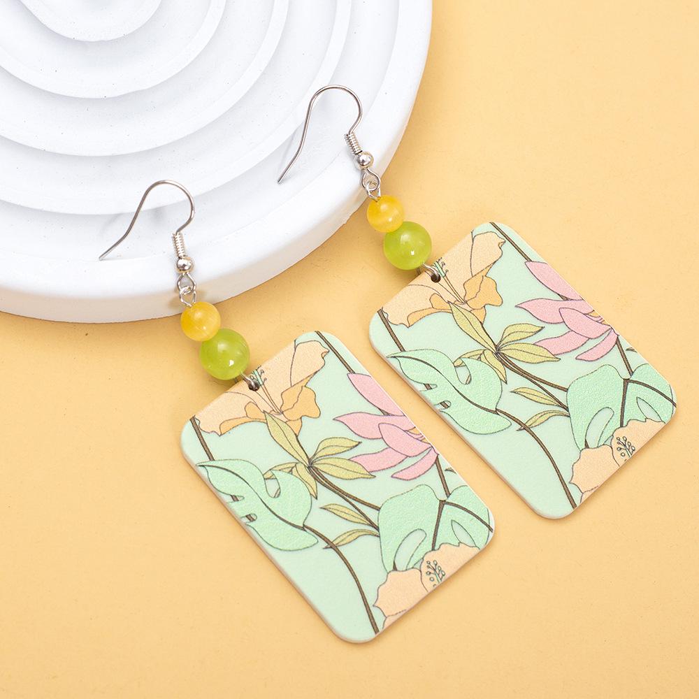 Cat's Eye Stone Color Block 3D Floral Acrylic Earrings for Women