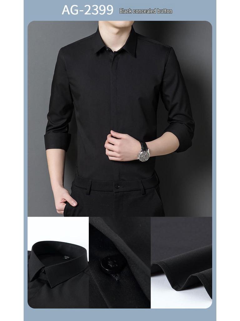 Men's Bamboo Fiber Long-Sleeve Non-Iron Stretch Business Casual Shirt