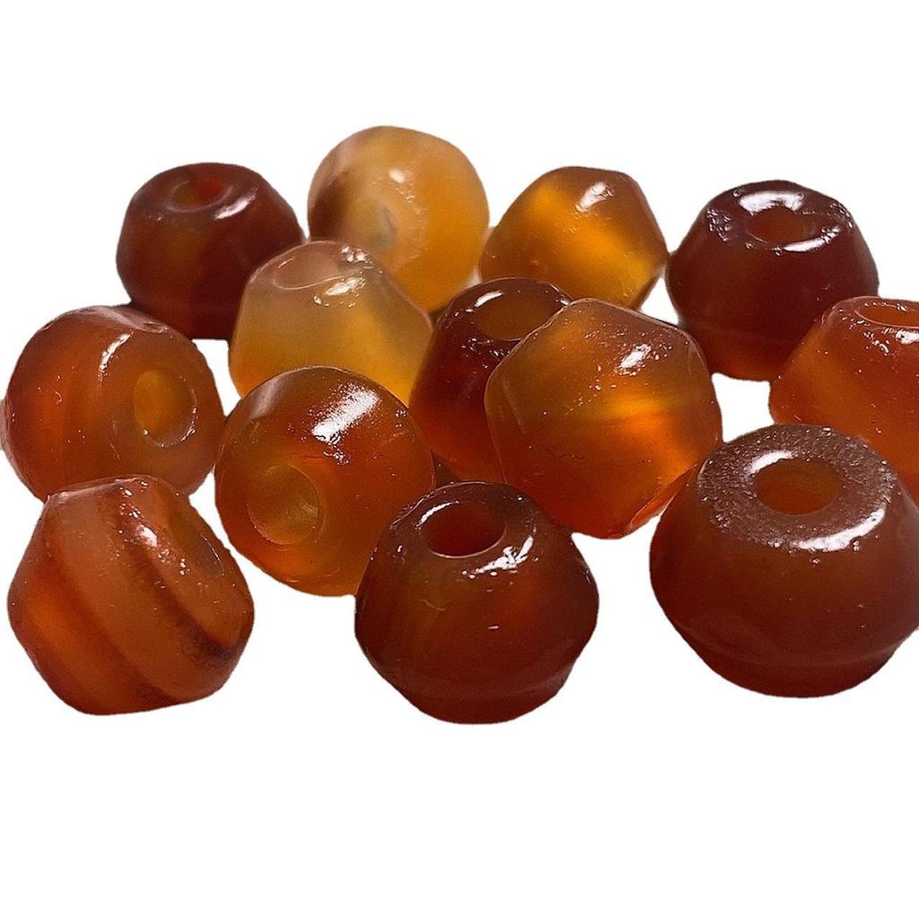 Antique Natural Red Agate Large-Hole Buddhist Loose Beads