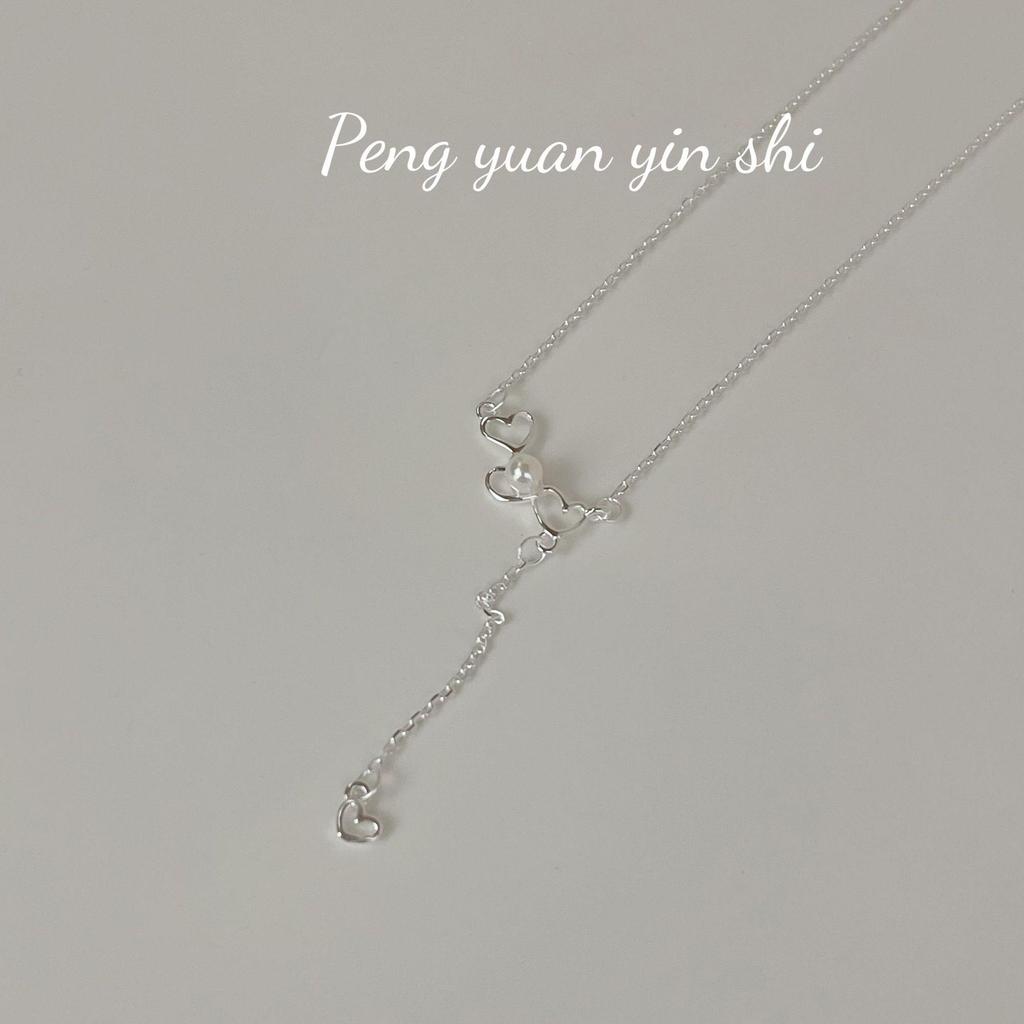 Sterling Silver S925 Heart-to-Heart Pearl Tassel Necklace, for Women - Sweet, High-End Clavicle Chain Design