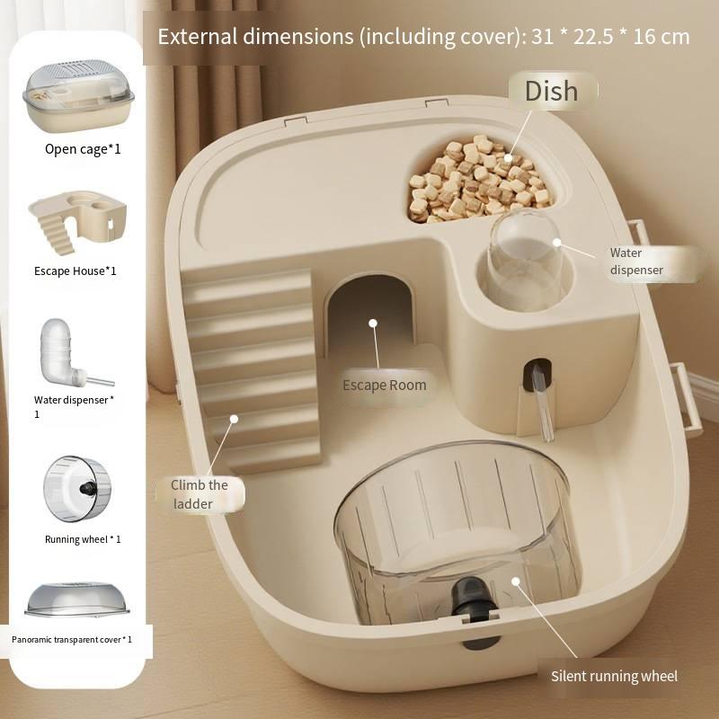 Прозрачная панорамная люкс большая клетка для хомяков золотистый медведь логово укрытие домик с беговым колесом съемная Поднятие 31x22.5x16cm бежевый