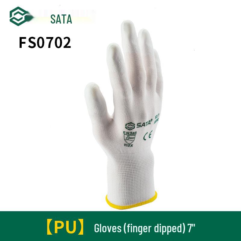 Sata Anti-Slip Work Gloves - Nylon PU Coated, Fingertip & Palm Dipped, Wear-Resistant for Workshop Use