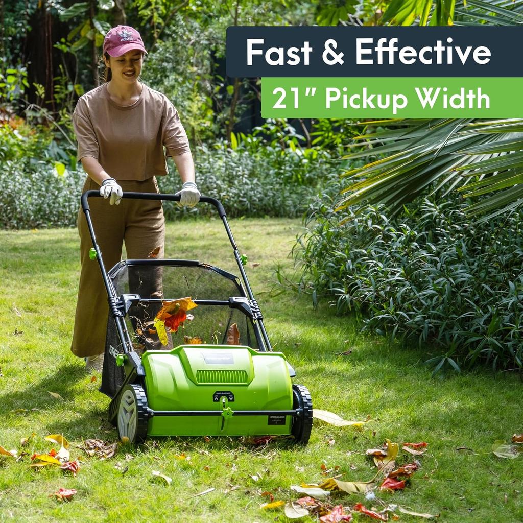 21 Inches Pickup Pro Garden Sweeper - Manual Leaf & Grass Push Lawn Sweeper 2025 USA