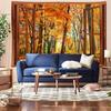 Seasonal Autumn Fall Forest Tapestry Wall Decor Mural Polyester Hanging Art Print Window View Nature Wallpaper Home Decoration