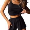 Women's Casual Ribbed Stripe Loungewear Set - Camisole & Shorts, European & American Style Pajamas.