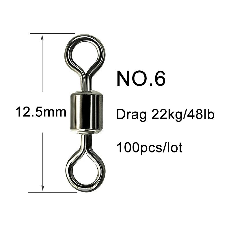 100pcs Fishing Swivel Solid Connector Ball Bearing Snap Lure Swivels Rolling Stainless Steel Beads Accessories