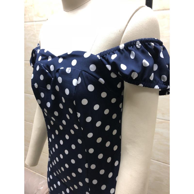 Women's Summer Sweetheart Strapless Polka Dot Line Shoulder Tight Bag Hip Sexy Side Slit Dress