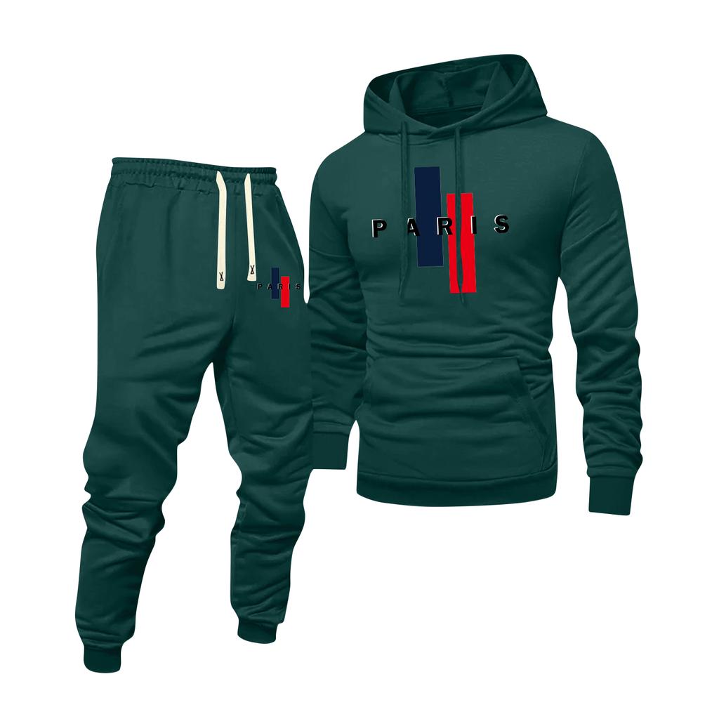 Men's Printed Hooded Sweatshirt And Sweatpants Casual Sports Suit