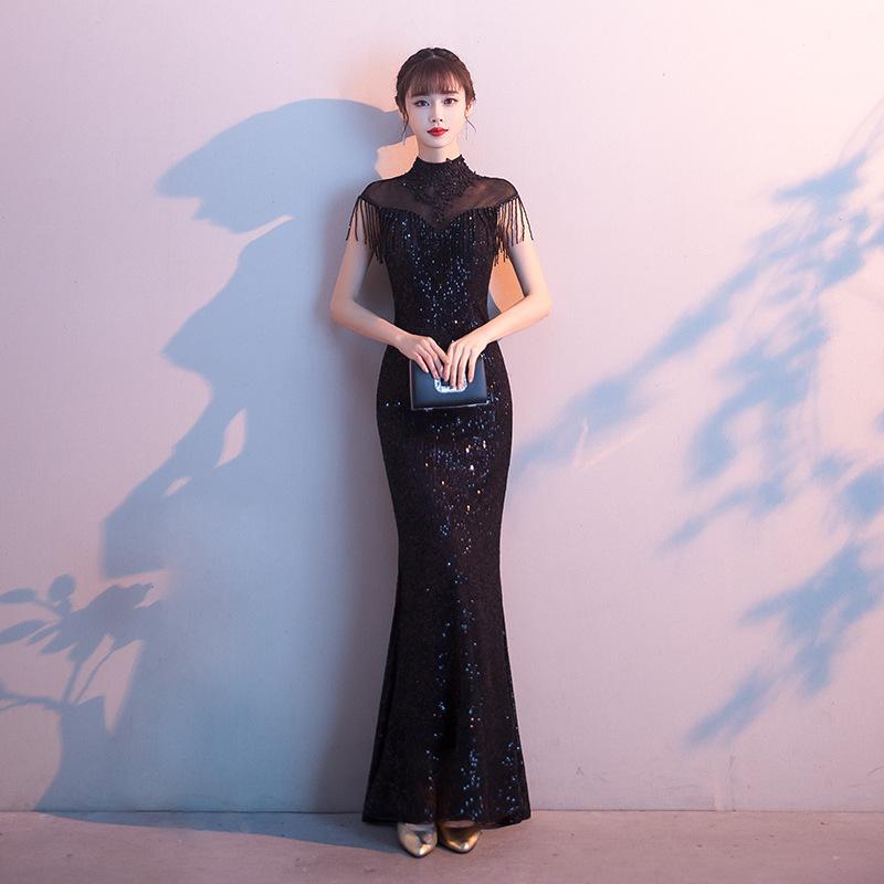 Banquet Evening Dress Dress Women's 1011 New Temperament Sequined Aura Queen Annual Meeting Host Long Fishtail Thin