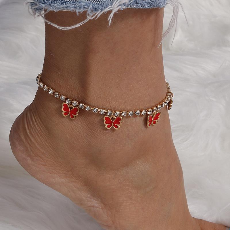 Cute Butterfly Pendant Anklet for Women Girls Rhinestones Chain Ankle Bracelet Foot Jewelry Gift