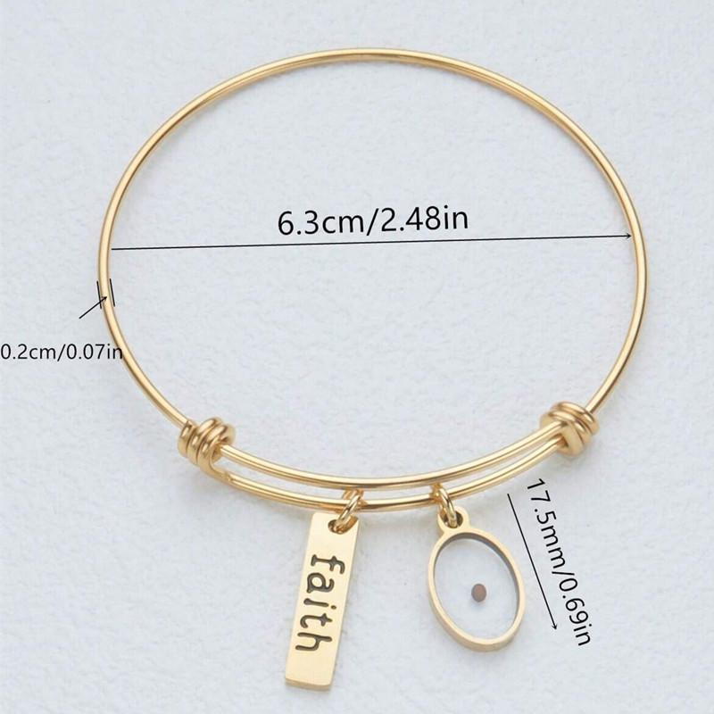 Belief Elliptical Stainless Steel Adjustable Stretch Bracelet Mustard Seed Necklace Decoration
