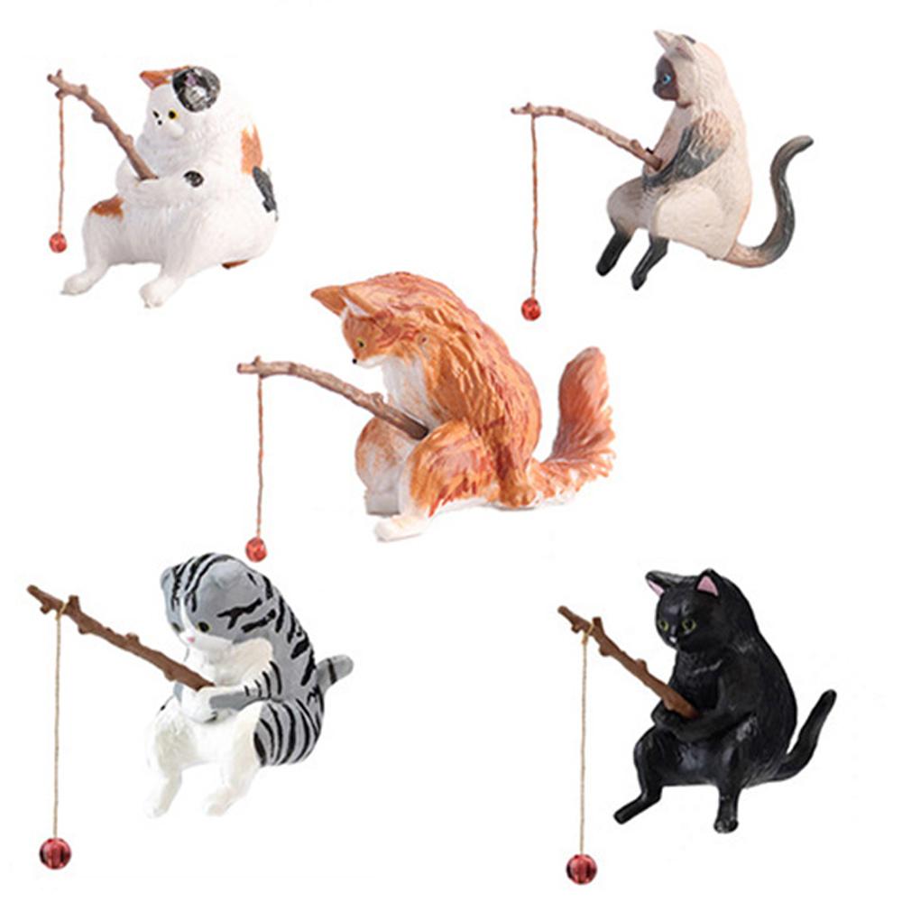 2025 Nordic Little Cute Sitting Fishing Cat Sculpture Figurine Home Creativity Statue Miniature Landscaping Fish Cat Decorations