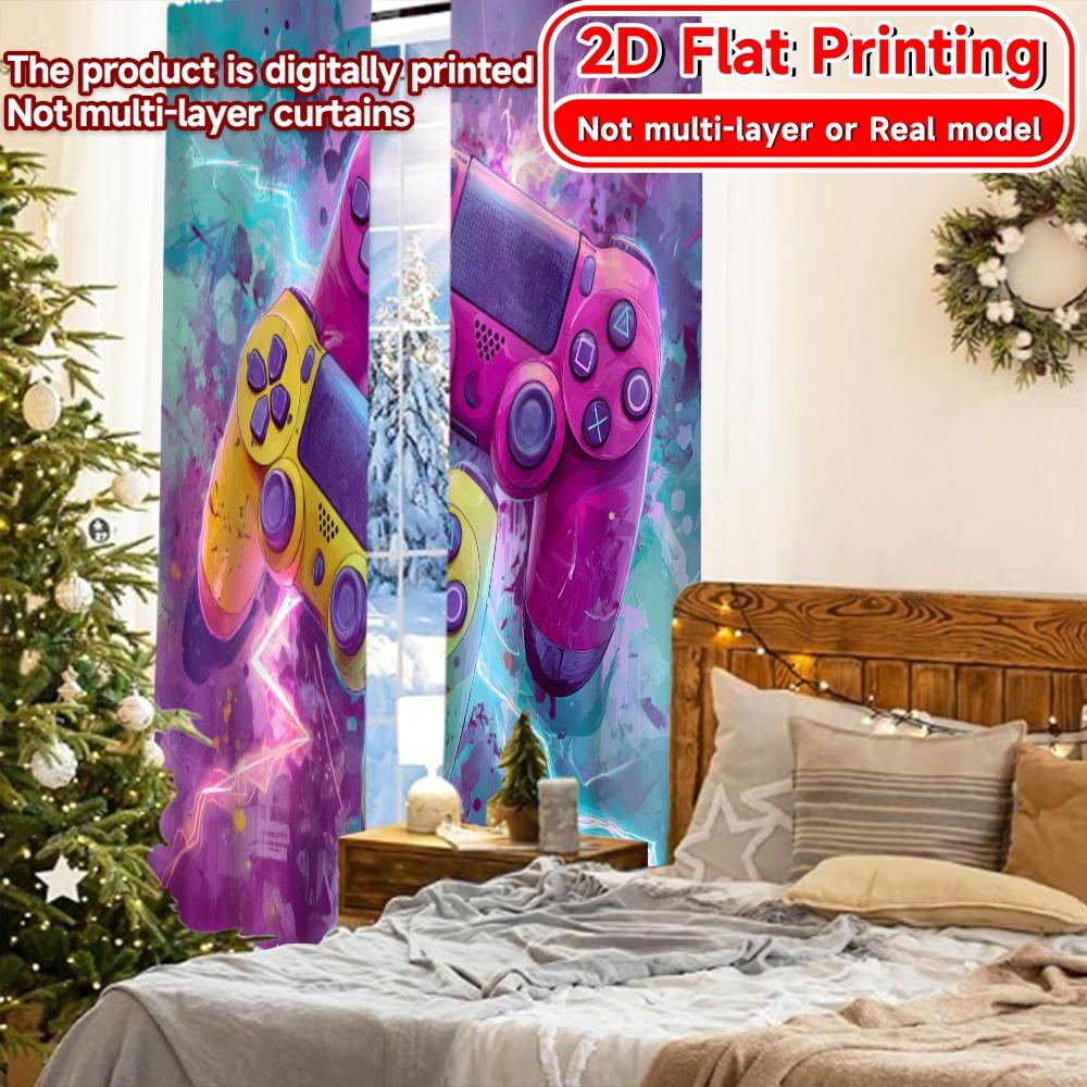 2D Flat Printing  2pcs Dual Neon Controllers Contemporary Modern Curtains Versatile Fabric Curtains Home Decor for Bedroom Office
