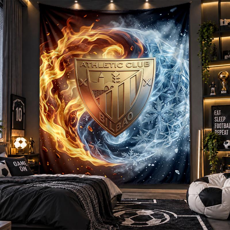 Wall Hanging Tapestry Athletic Bilbao Football Print Cloth for Living Room Bedroom Home Decor