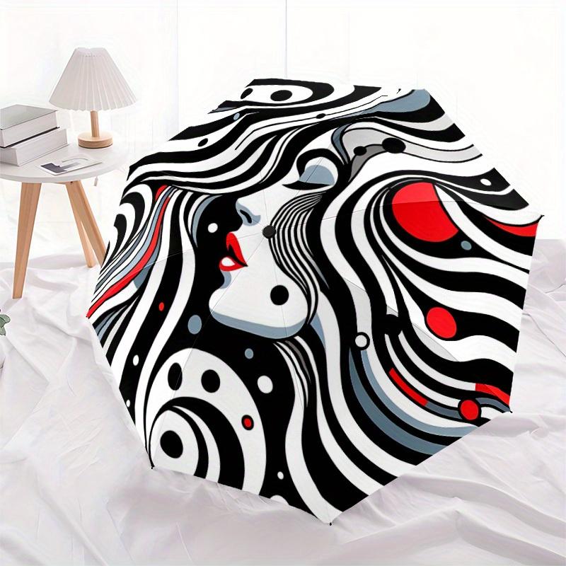 1pc Abstract Art Print Automatic Open/Close Umbrella, Umbrella with Cartoon Design, Portable Compact Umbrella for Men & Women, Good Holiday