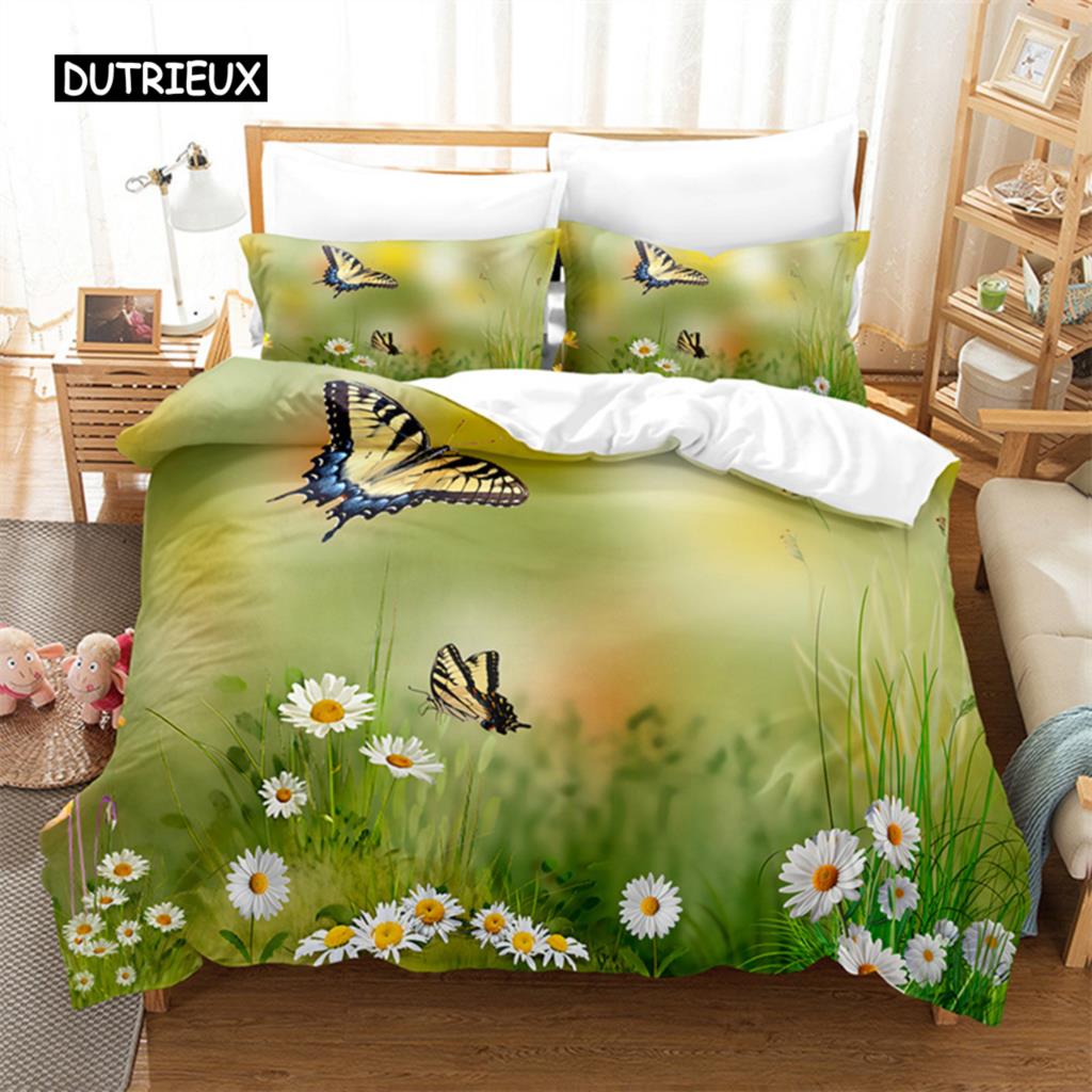 Butterfly Flower Queen Bedding Set Duvet Cover Set Bedding Digital Printing Bed Linen King Size Duvet Cover Set Bedding Set