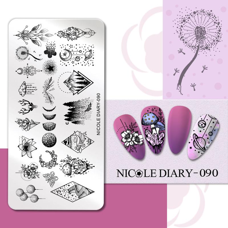 NICOLE DIARY Leopard Flower Nail Stamping Plate Image Transfer Template Geometry Leaf Stainless Steel Stencil Nail Printing Tool